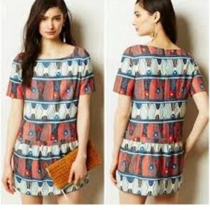 Anthropologie Paul & Joe Sister Guadalupe Red Blue Dropwaist Boho Shift Dress M